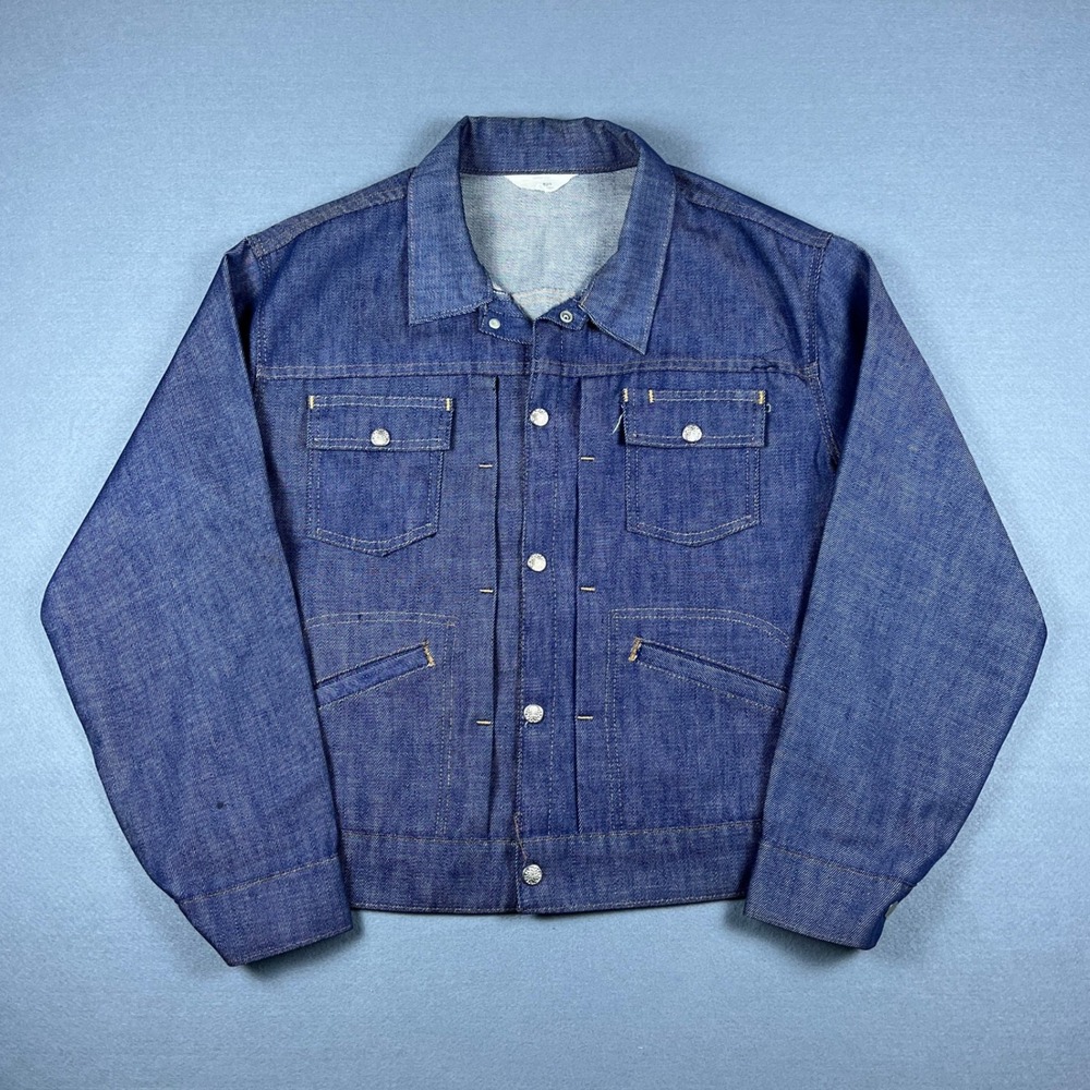 Vintage JCPenney Type 2 Blue Denim Trucker Jacket Pleated Front 70s No Iron L/XL